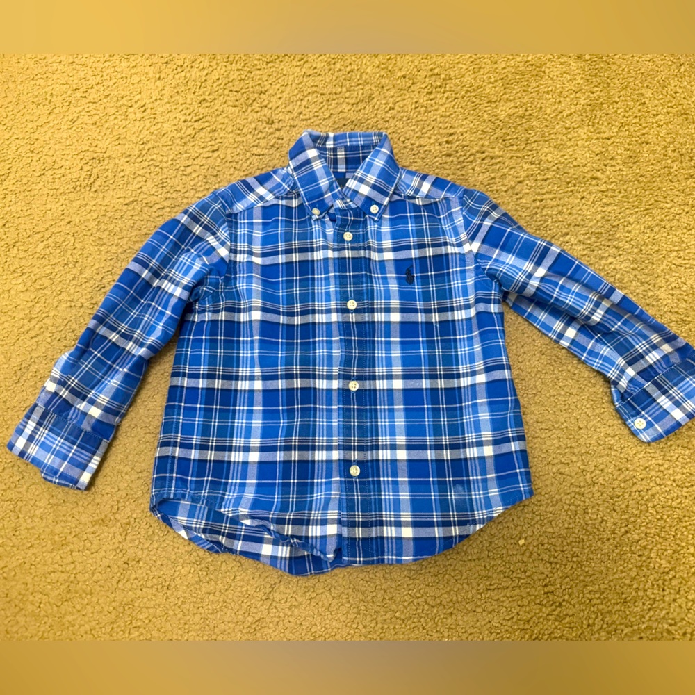 Ralph Lauren Polo Blue Plaid Kids Boys Shirt - Size 2 / 2T